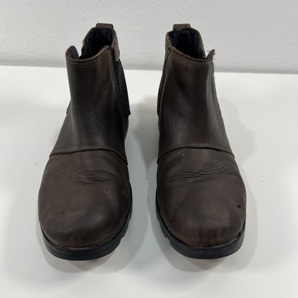 Sorel Women's Size 7 Emelie Waterproof Chelsea Booties Boots Gray Brown Black - Picture 3 of 13